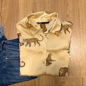 Zara satin shirt with leopards
